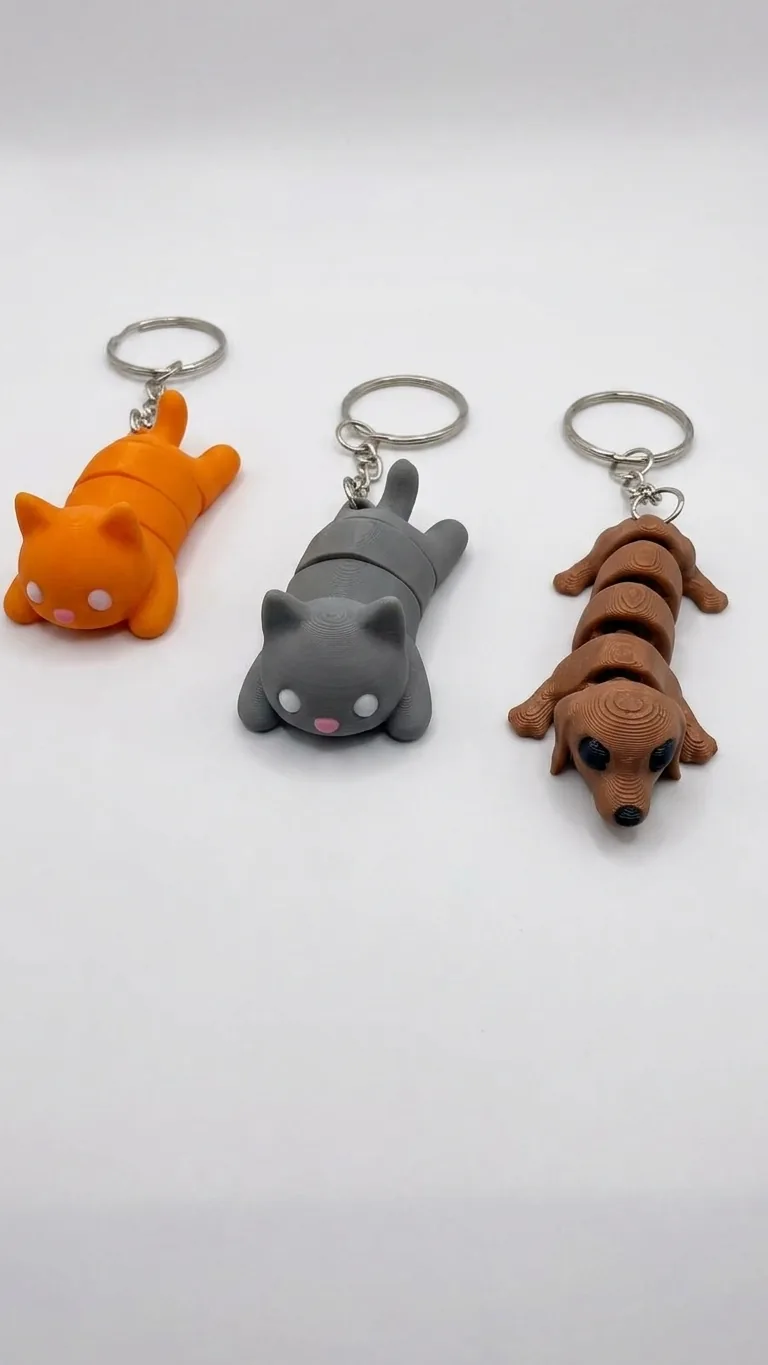 Llaveros articulados impresos en 3D — Gatos y perro salchicha — DANREINA